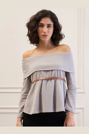 Sassafras Women Off-Shoulder Belted Peplum Top