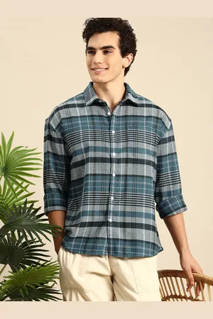 Mast & Harbour Checked Drop-Shoulder Sleeves Oversized Fit Knitted Casual Shirt