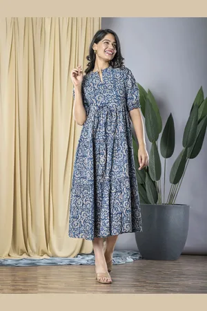 Kalini Women Floral Printed Cotton Fit & Flare Midi Dress