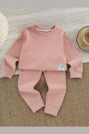 Little Surprise Box LLP Kids Stripes Round Neck Long Sleeves Winter Warmers Thermal Set