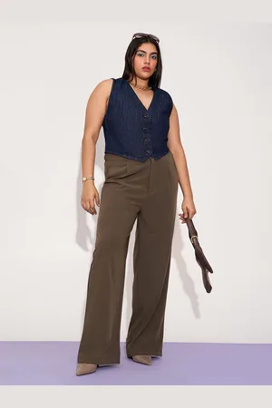 FREAKINS Women Plus Size Relaxed Straight Leg Loose Fit High-Rise Pleated Korean Pants