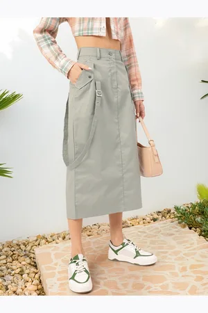 DressBerry Strikingly Sleek Belt Detail Straight Midi Skirt