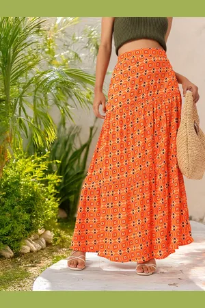 DressBerry Women Heritage Printed Maxi Tiered Skirt