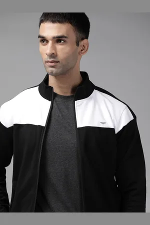 Park Avenue Men Black & White Colourblocked Sweatshirt
