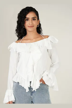 PEOPLE Women Off-Shoulder Bell Sleeves Top
