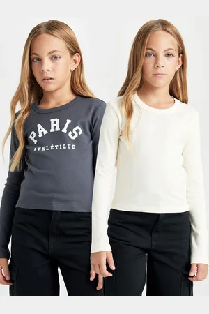 DeFacto Girls Typography Extended Sleeves Applique T-shirt