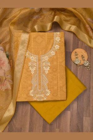 Koskii Floral Embroidered Zari Work Pure Cotton Unstitched Dress Material