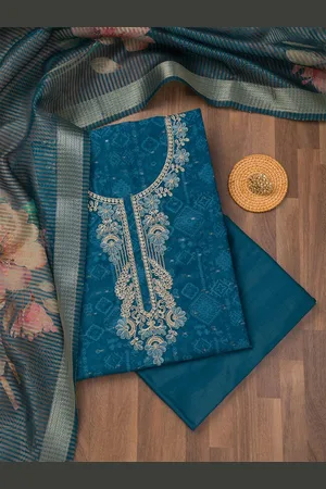 Koskii Floral Embroidered Zari Work Pure Cotton Unstitched Dress Material