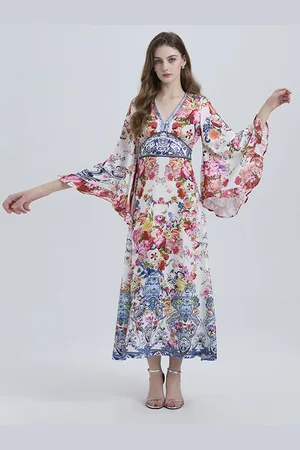 JC Collection Women Floral Printed Flared Sleeves Maxi Dress