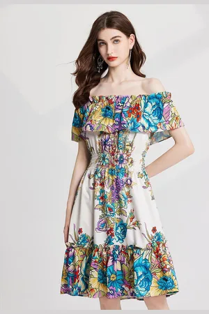 JC Collection Women Floral Printed Off-Shoulder Fit & Flare Dress