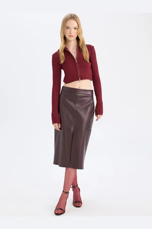 DeFacto Women Front-Slit A-Line Midi Skirt