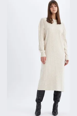DeFacto Women Round Neck Striped Midi Dress