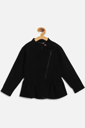 Cherry Crumble Girls Black Solid Peplum Tailored Jacket