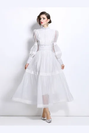 JC Collection Women Cuffed Sleeves Fit and Flare Maxi Dresses