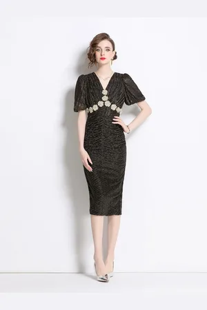 JC Collection Women Flared Sleeve Bodycon Midi Dress