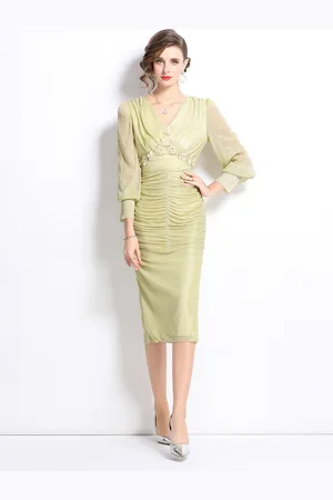 JC Collection Women V-Neck Sheath Midi Dress