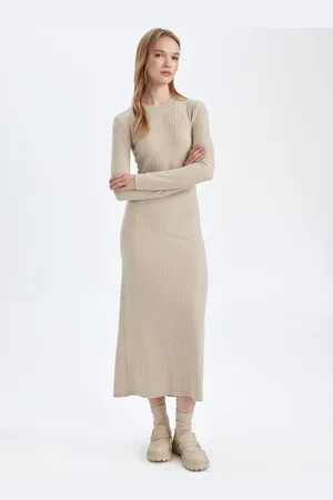DeFacto Women Long Sleeves A-Line Midi Dress