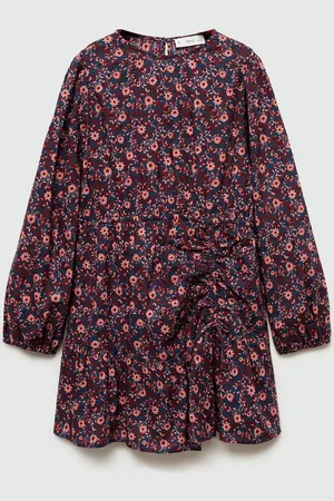 MANGO Girls Pure Cotton Floral Print Ruffled Drop-Waist Dress