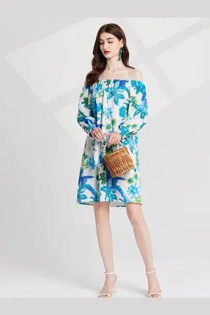 JC Collection Women Floral Printed Off-Shoulder Cuffed Sleeve A-Line Dress