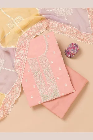 Koskii Ethnic Motifs Embroidered Beads & Thread Work Organza Unstitched Dress Material