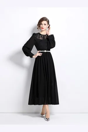 JC Collection Women Round Neck Puff Sleeve Maxi Dress