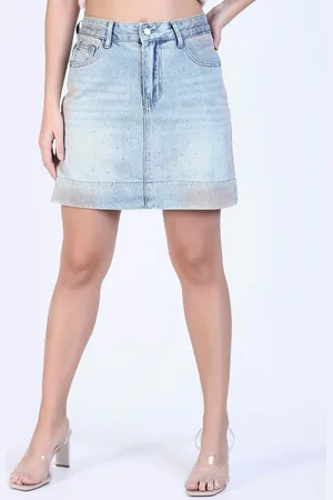 SHOWOFF Women Washed Denim Straight Mini Skirt