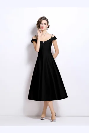 JC Collection Women Cold-Shoulder Sleeves A-Line Midi Dress