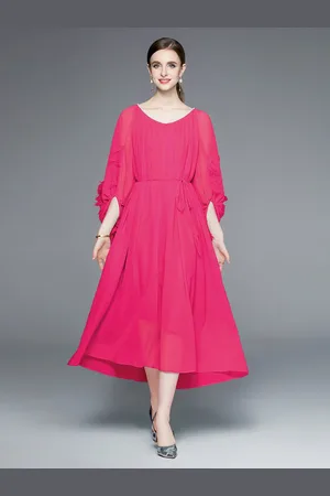JC Collection Women Flared Sleeve A-Line Midi Dress