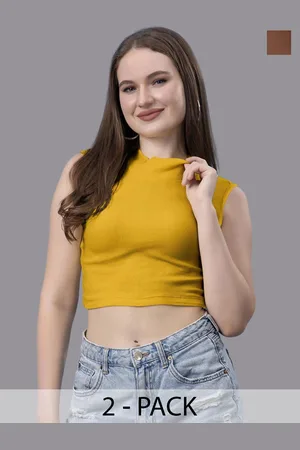 Friskers Women Pack of 2 Cotton High Neck Sleeveless Crop Top