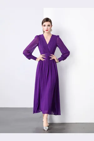 JC Collection Women Long Sleeves Midi Wrap Dress