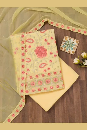 Koskii Floral Embroidered Stone Work & Thread Work Georgette Unstitched Dress Material