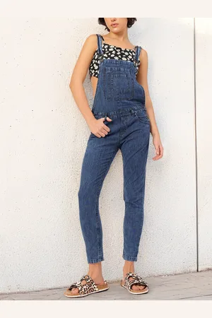 Roadster The Life Co. Nautical Chic Skinny Fit Striped Denim Dungarees