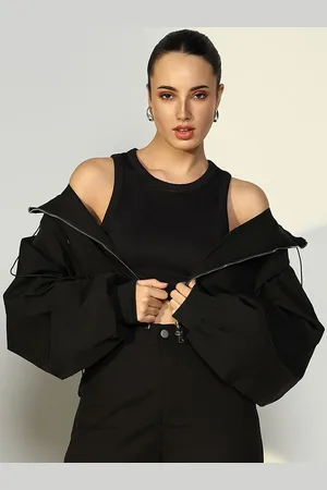 SHOWOFF Women Hooded Crop Bomber Jacket