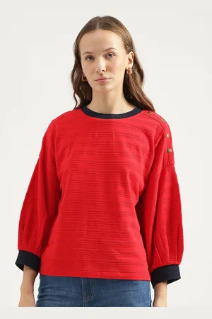 Benetton Women Solid Round Neck Cotton Top