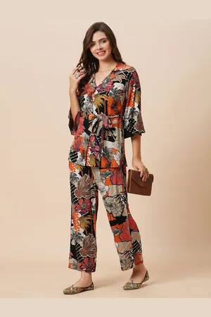 Globus Floral Printed Belted Tunic With Wide Leg Trousers