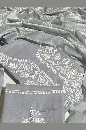 SALWAR STUDIO Floral Embroidered Pure Cotton Unstitched Dress Material