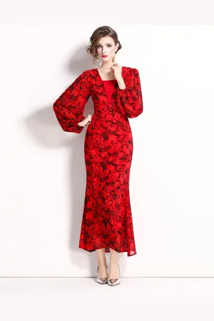 JC Collection Women Floral Printed Puff Sleeve Sheath Dress