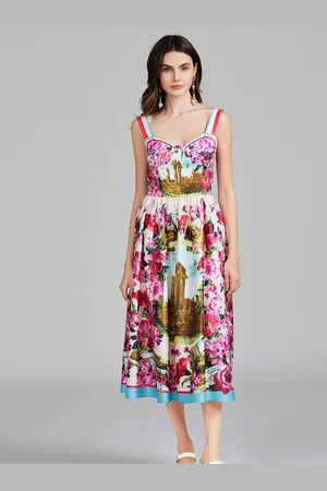 JC Collection Women Floral Printed Fit & Flare Midi Dress