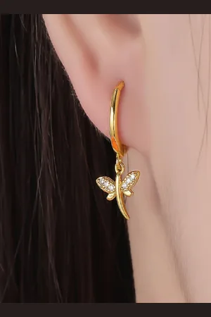 AQUASTREET 18K Gold Plated Waterproof Anti Tarnish Dragonfly Drop Huggie Hoop Earrings