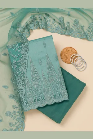 Koskii Ethnic Motifs Embroidered Stone Work & Thread Work Tissue Unstitched Dress Material