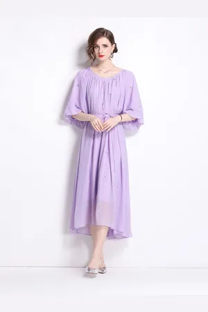 JC Collection Women Puff Sleeve Round Neck Fit & Flare Midi Dress