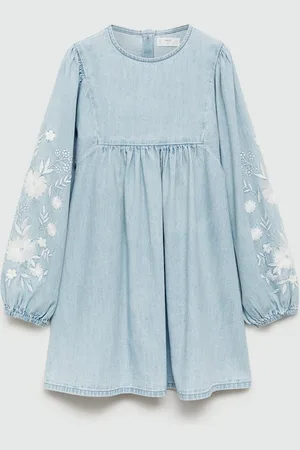 MANGO Girls Pure Cotton Embroidered Denim Dress