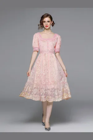 JC Collection Women Self Design Fit & Flare Puff Sleeves Midi Dress
