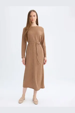 DeFacto Women Round Neck A-Line Midi Dress