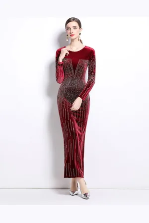 JC Collection Women Embellished Long Sleeves Maxi Dress