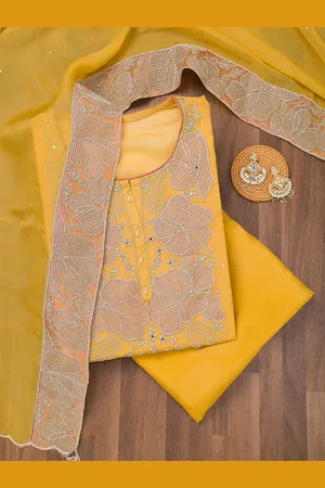Koskii Floral Embroidered Zari Work Unstitched Dress Material
