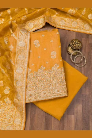 Koskii Floral Embroidered Zari Work Unstitched Dress Material