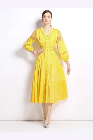 JC Collection Women Puff Sleeves Fit - Flare Midi Dress