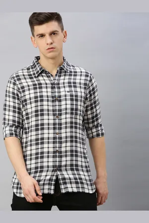 WROGN Men White & Black Slim Fit Checked Casual Shirt