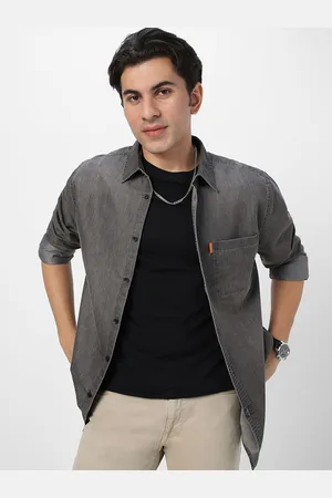 URBANO Men Spread Collar Solid Denim Casual Shirt